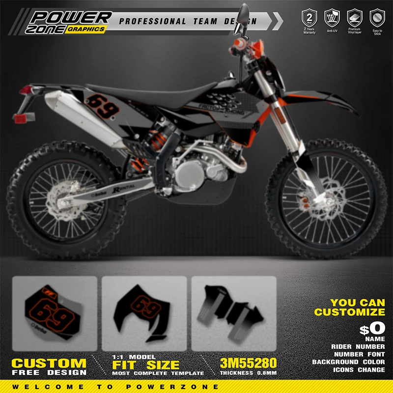 PowerZone Custom Team Graphics Backgrounds Decal Stickers Kit For KTM 2007-2010 SX SXF 2008-2011 EXC EXCF Enduro 125 to 500cc 39