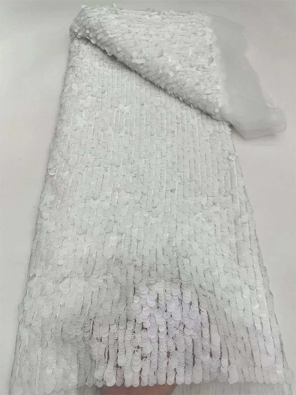 White Nigerian Lace Fabric 2024 High Quality Sequin Lace Fabric Embroidered Fabric 5 Yards Luxury Women's Elegant Dress Wp751-1