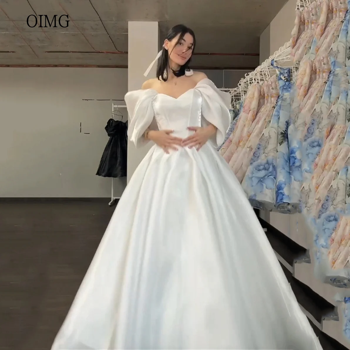 OIMG Glänzendes, schulterfreies, A-Linien-Abschlussballkleid in Elfenbein, rückenfreies Partykleid, bodenlanges Abendkleid, Vestidos de Gala, maßgeschneidert