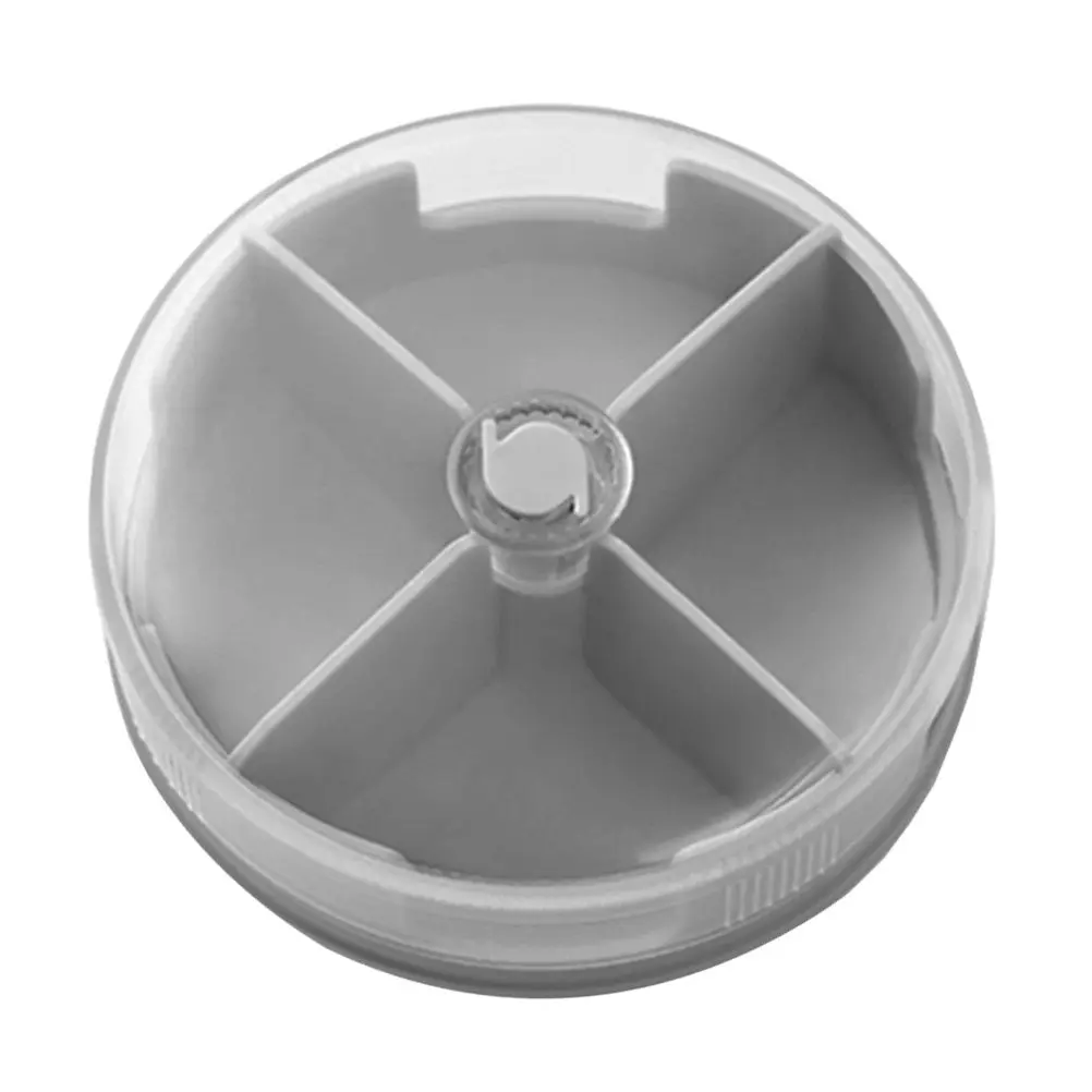 Portable 4 Compartment Round Pill Box Transparent Lid Medicine Organizer Storage Container for Daily Dose Reminder Elderly