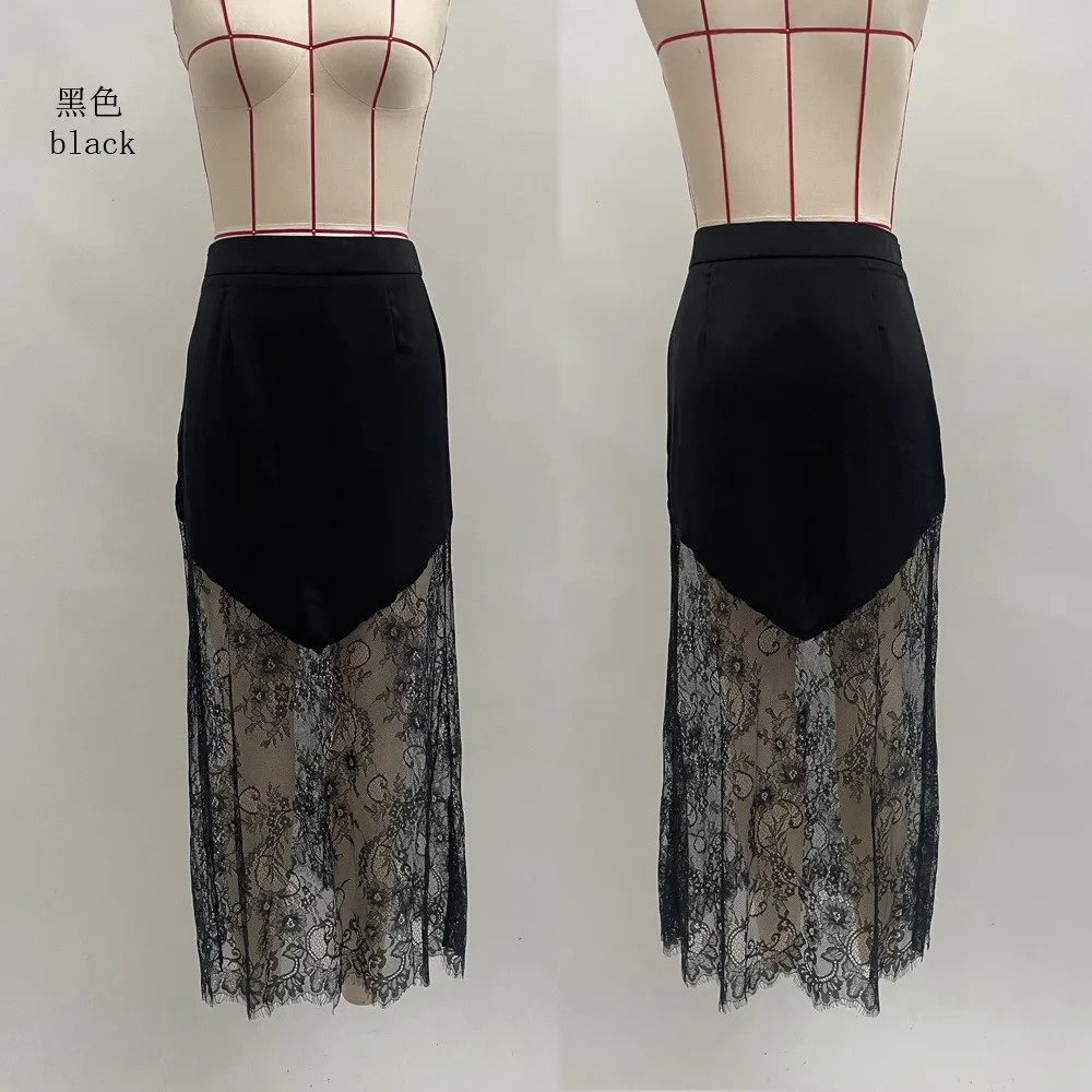 النساء المرقعة تنانير دانتيل 2025 جديد عالية الخصر سليم الجوف خارج تنانير طويلة الخريف البني موضة نادي الحفلات بوهو تنورة خمر #5