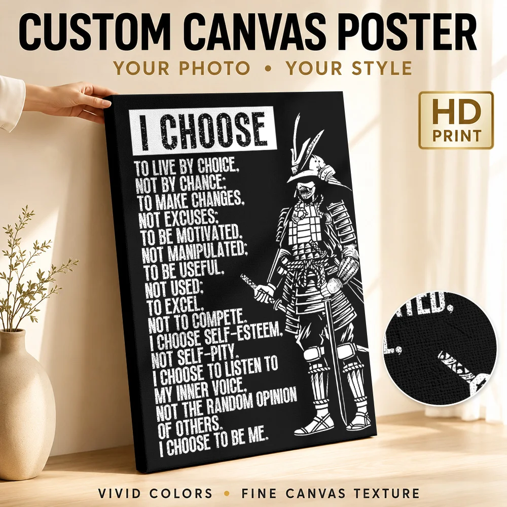 I Choose To Live By Choice Framed Canvas Print Personalized Photo Monochrome Typography Wall Art For Reading Nook Teacher Gift