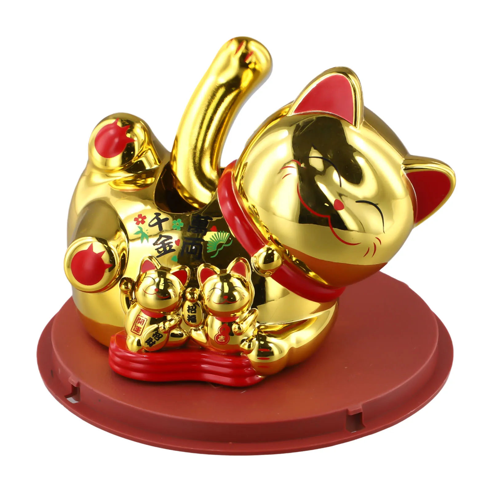 Cashier Decoration Automatic Waving Cat Luxurious Red Plastic Base Sufficient Light Required Wealth Attraction