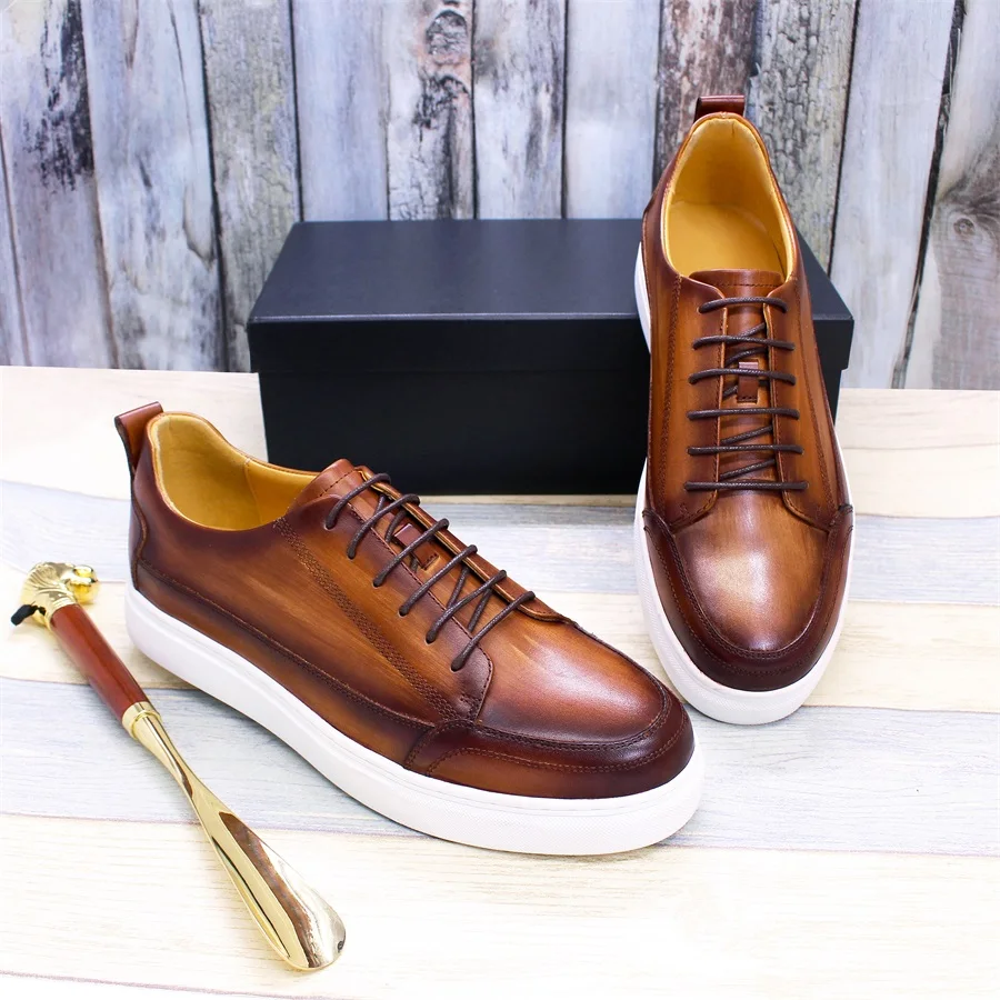 Luxury Handmade Men\'s Leather Shoes Casual Comfortable Men\'s Shoes Brown Lace-up Flat Shoes Men\'s Daily Dating Party Shoes