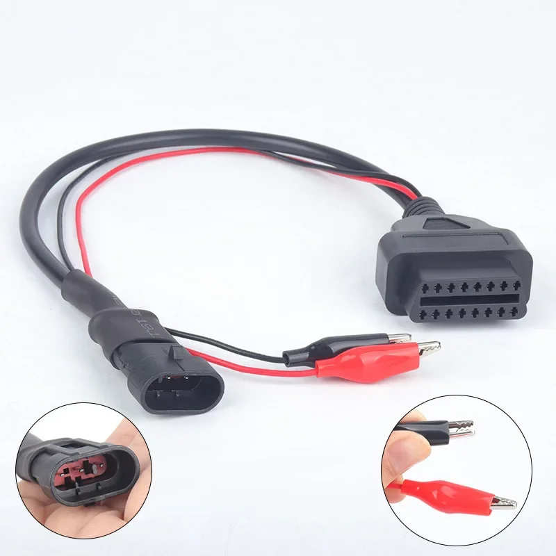 Obd 16pin Adapter for Fiat 3pin Extension Cable for Chunfeng Three-needle To OBD2 Motorcycle Adapter Cable with Crocodile Clip