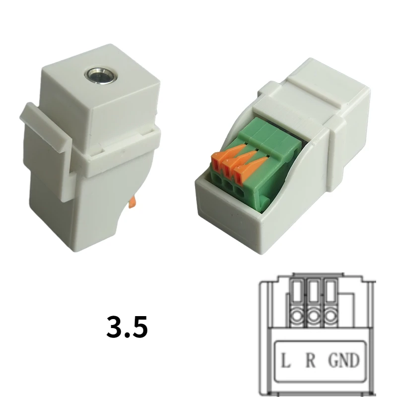 5-piece 3.5 headphone audio base with terminal connector and buckle for wall panel installation, black and white