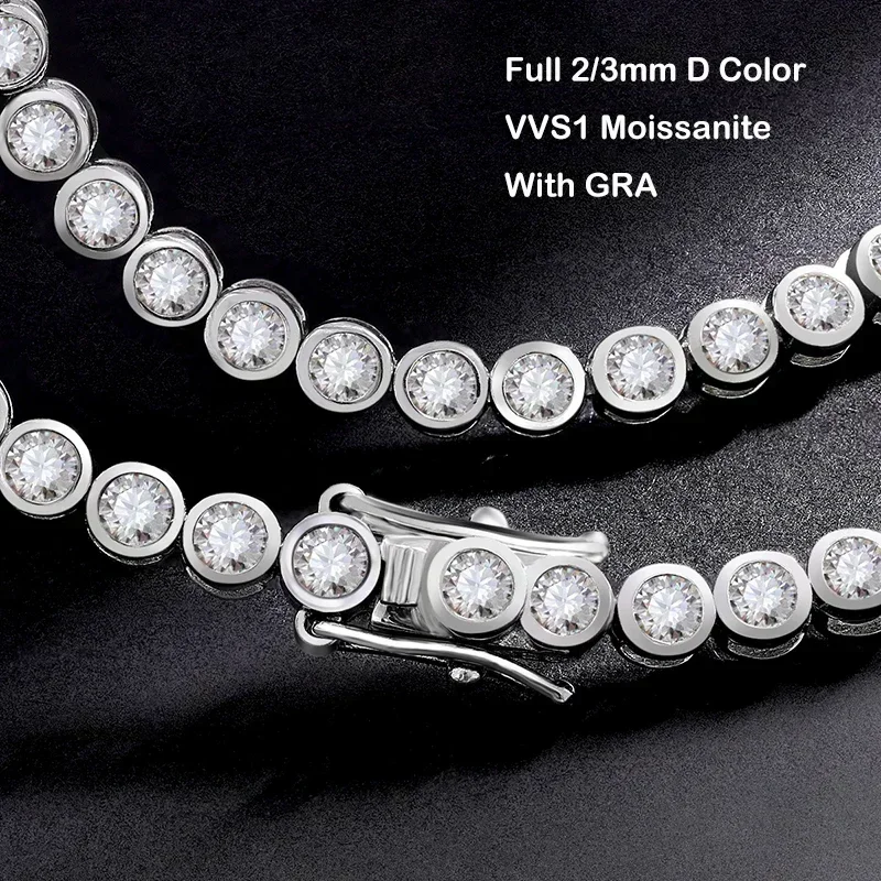 NASIABezel 2/3mm D Color Moissanite Tennis Bracelet for Women S925 Silver Plated 18K Gold Diamond Link Bracelets 2026
