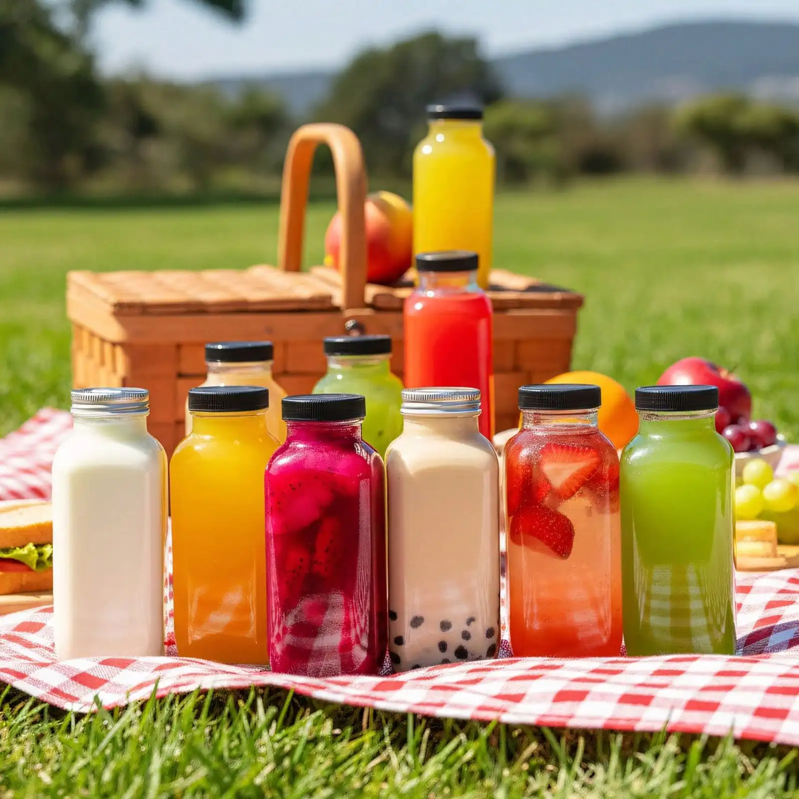 10-Piece Set: 16 oz (approx. 470 ml) glass jars,  for outdoor picnics; reusable, complete with lids and straws; leak-proof