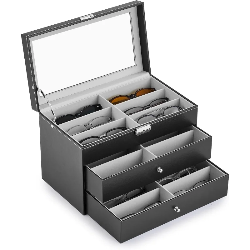 

Чехол-органайзер для солнцезащитных очков — кожаная коробка с замком и ящиком, держатель для очков для женщин/мужчин