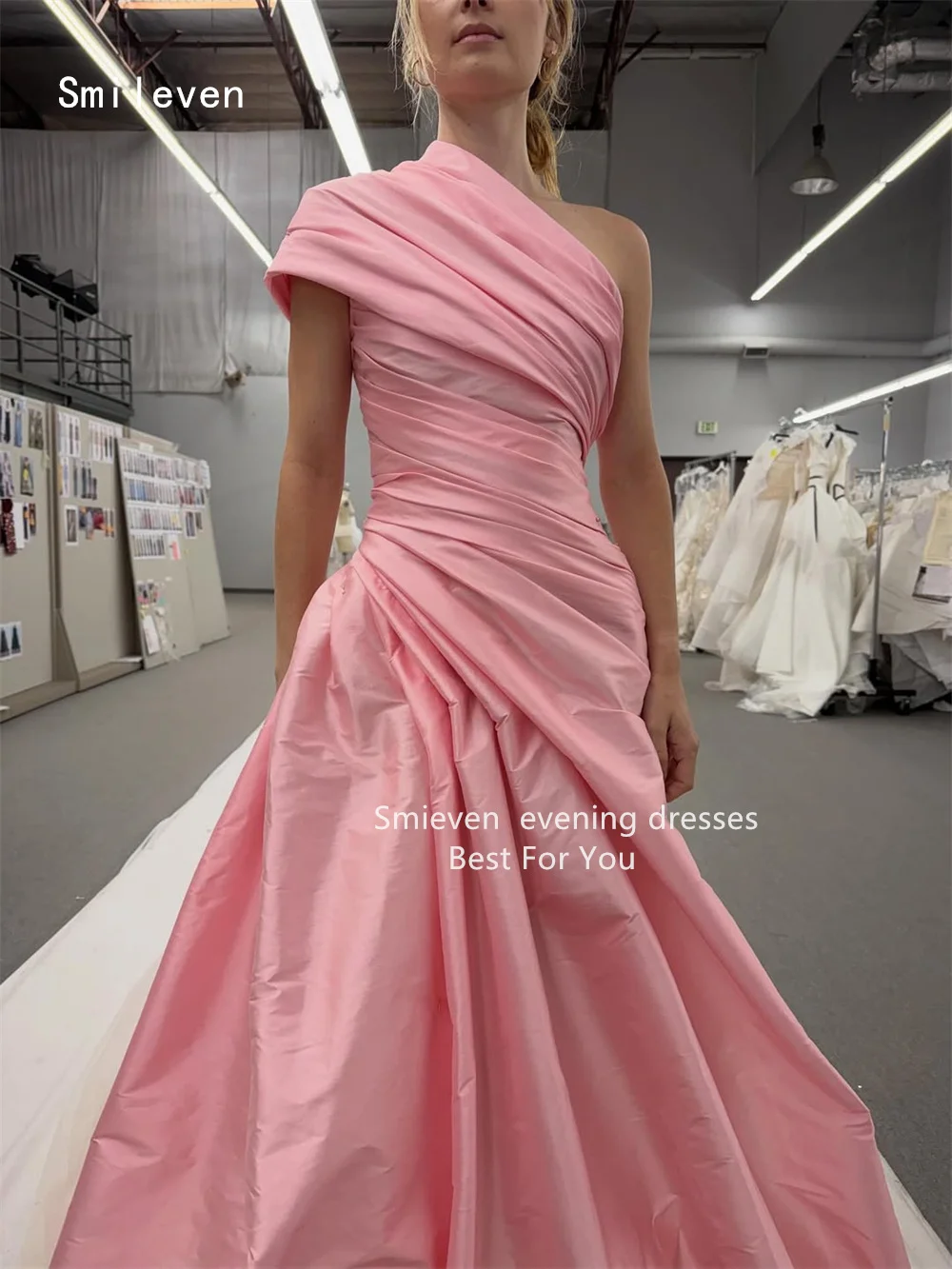 Smileven Luxury A Line Prom Dress Slanted One Shoulder Party Gowns Appliques Pleat Formal Occassion Dress Customized 2026