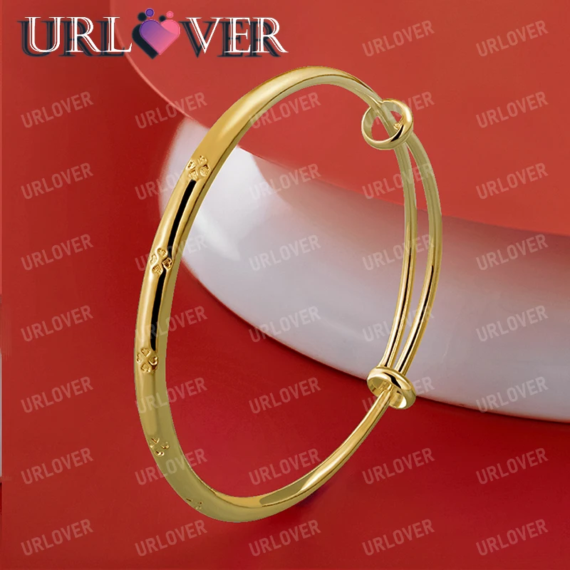 

URLOVER 18K Gold Four Leaf Clover Adjustable Bangles For Women 925 Sterling Silver Bangle Party Wedding Birthday Fashion Jewelry