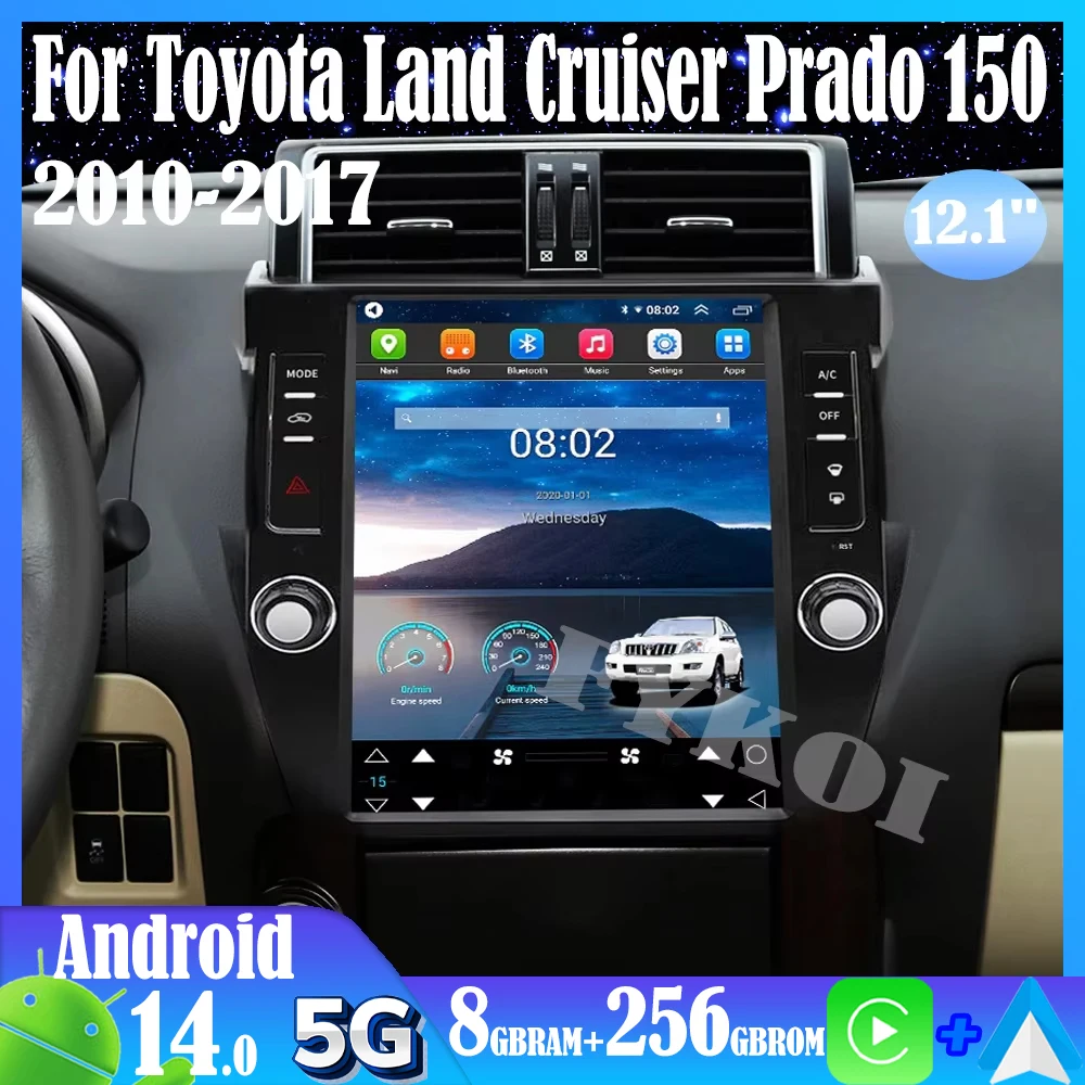 Android14 For Toyota Land Cruiser Prado 150 2010-2017 Car Radio Automotive Multimedia Tesla Screen Carplay Auto Bluetooth GPS 4G 