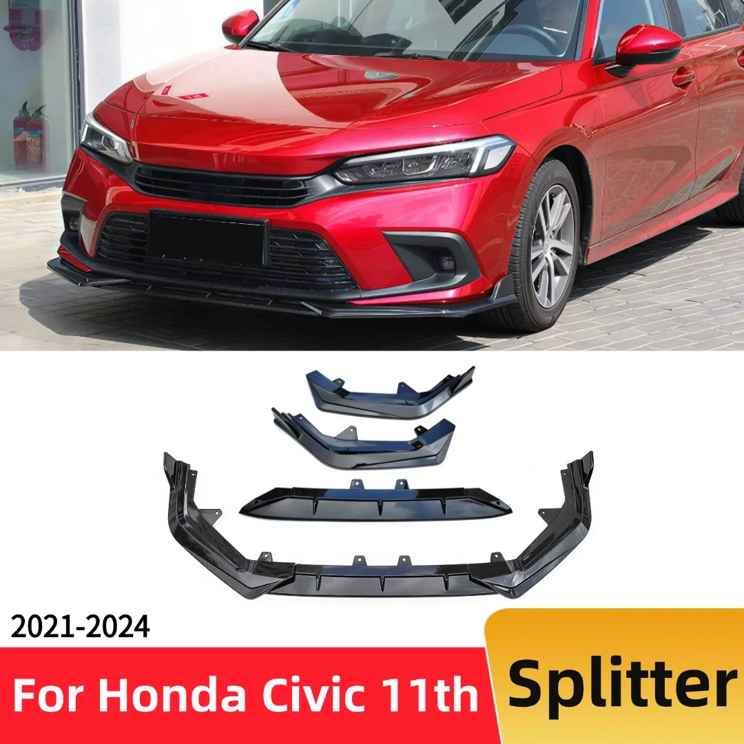 

Front Air Dam Splitter Bumper Lip Protector Glossy Black Body Kit Tuning Accessories For Honda Civic 11th FE1 FE2 FE3 2021-2024