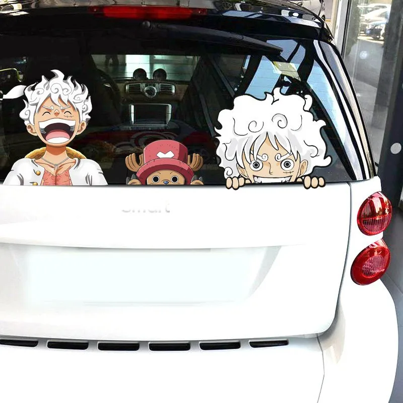 New One Piece Luffy Sun God Car Sticker Game Cartoon Anime Peeking Glass Reflective Sticker For Car Window Laptop Hydroflask