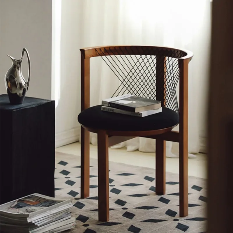 Danish string chair Nordic harpchair Home diningchair backrest soft bag designer Solid wood home quiet wind