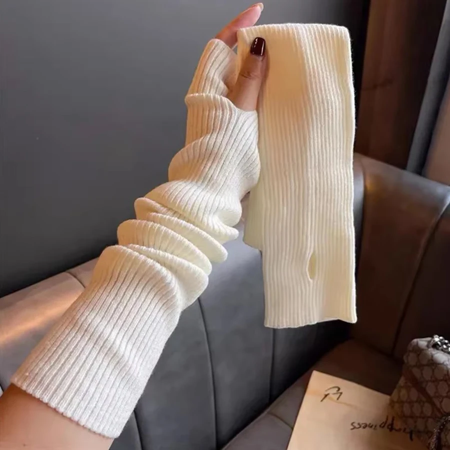 Y2K Knitted Gloves Long Fingerless Mittens ​Women Fashion Casual Punk Gothic Harajuku Winter Arm Warmers Cosplay Anime Gloves