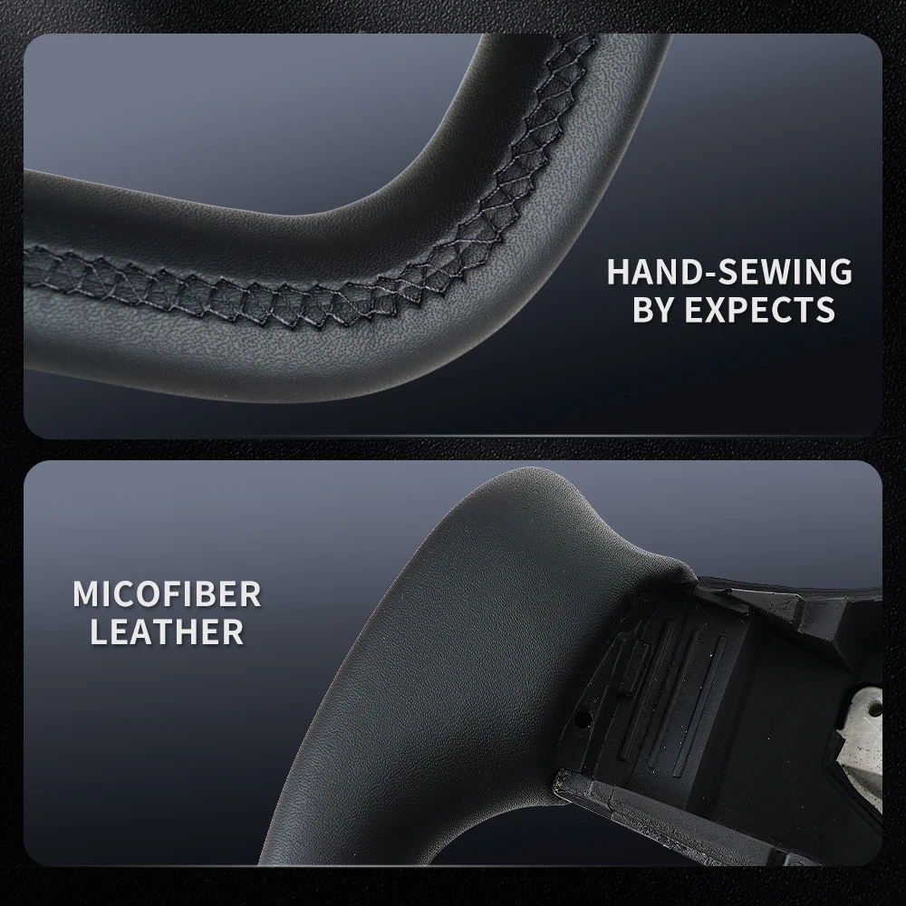 Yoke Racing Steering Wheel, Black Microfiber Leather without Front Trim for Tesla Model 3/Y 2017-2023 With Heating Function