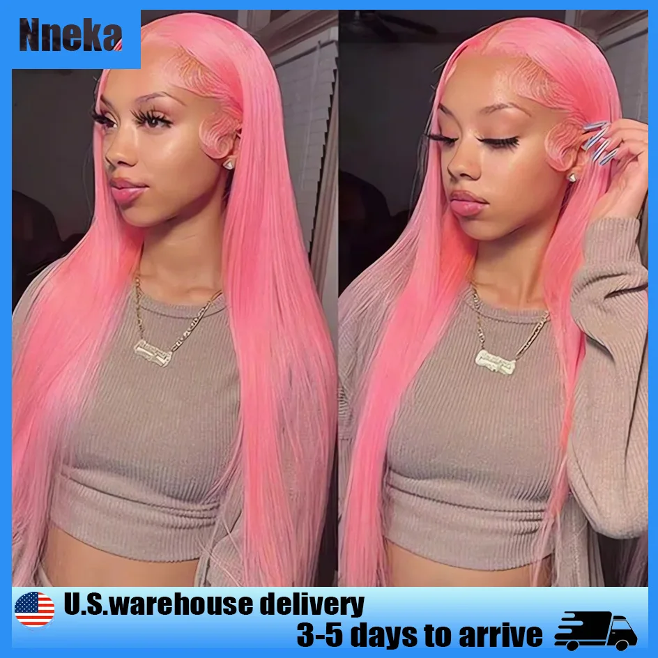 

Nneka 13x6 Lace Hd Bone Straight Human Hair Wigs 13x4 Lace Frontal Pink Human Hair Colored Lace Front Wig Human Hair Brazilian
