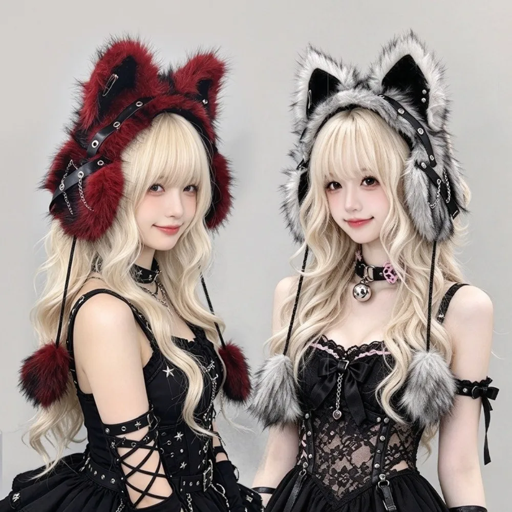Headwear Y2K Gothic Cat Ear Earmuffs Cosplay Wind-proof Fluffy Earmuffs Thick Warm Headwear Winter Plush Earmuffs Autumn