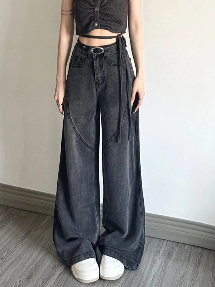 HOUZHOU Harajuku Black Baggy Jeans Women Japanese Y2K Grunge Distressed Oversize Denim Pants Kpop Hippie Korean Style Trousers