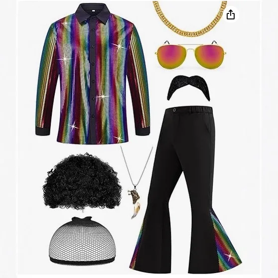 New Sequined Shirt + Flared Pants Set 70th Generation Boys Classic Casual Disco Performance Clothing