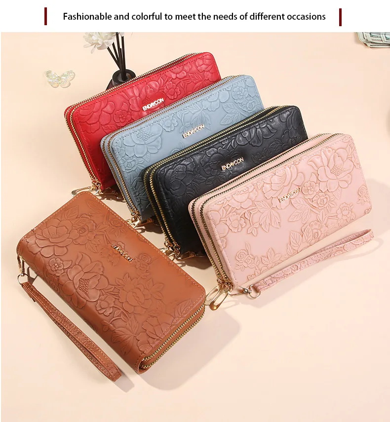 Multifunktionale lange Clutch-Geldbörse mit doppeltem Reißverschluss, großes Fassungsvermögen, doppellagiger Geldclip, kreativer Kartenhalter, Handytasche – Detail 2