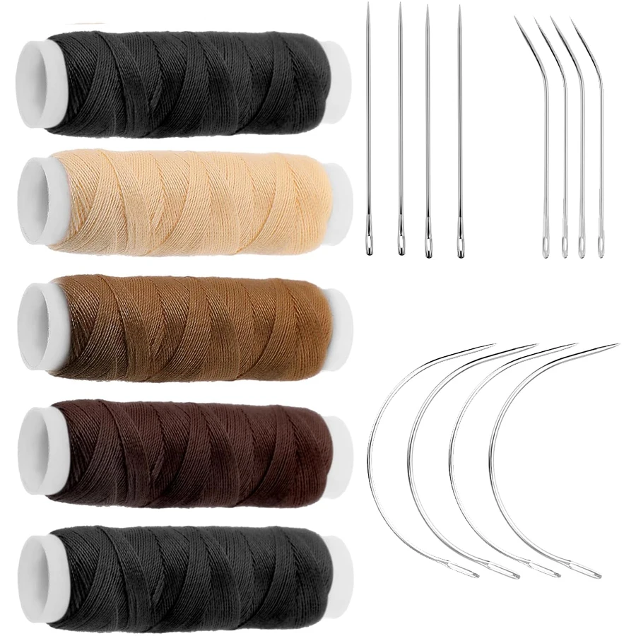 Rolls Sew in Needle and Thread for Hair/Wig, Nylon Thread for Hair Extensions with C/J/I Shaped Curved Needles
