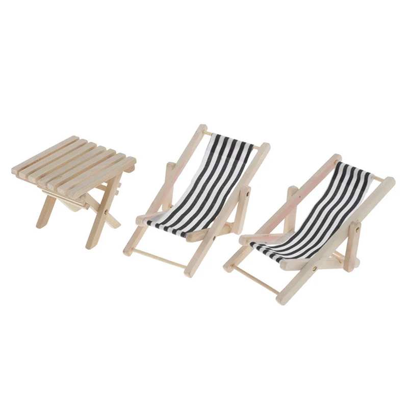 1:12 Mini opvouwbare houten strandstoel Fauteuil Zonnestoel Chaise Dollhouse