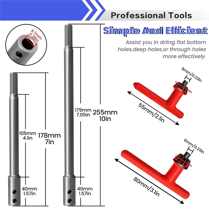 Abko-para 3/8", extensão de serra de furo-2 peças 7 "e 10" extensão de broca para adicionar mais de 5-3/4 a 8-3/4 polegadas de profundidade de perfuração, broca