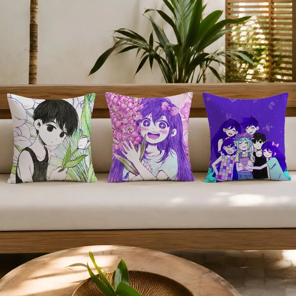 O-Omori Video Game Anime Cushion Cover Double-Sided Plush Sofa Cushion Covers Organic Breathable Invisible Zipper