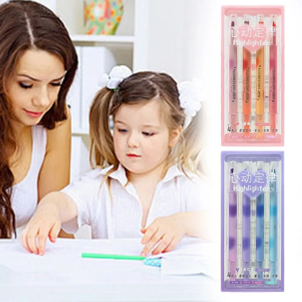 4Colors/Set New Double Head Highlighter Gradient Color Art Painting Graffiti Fluorescent Pen Mark Focus Pen School Office