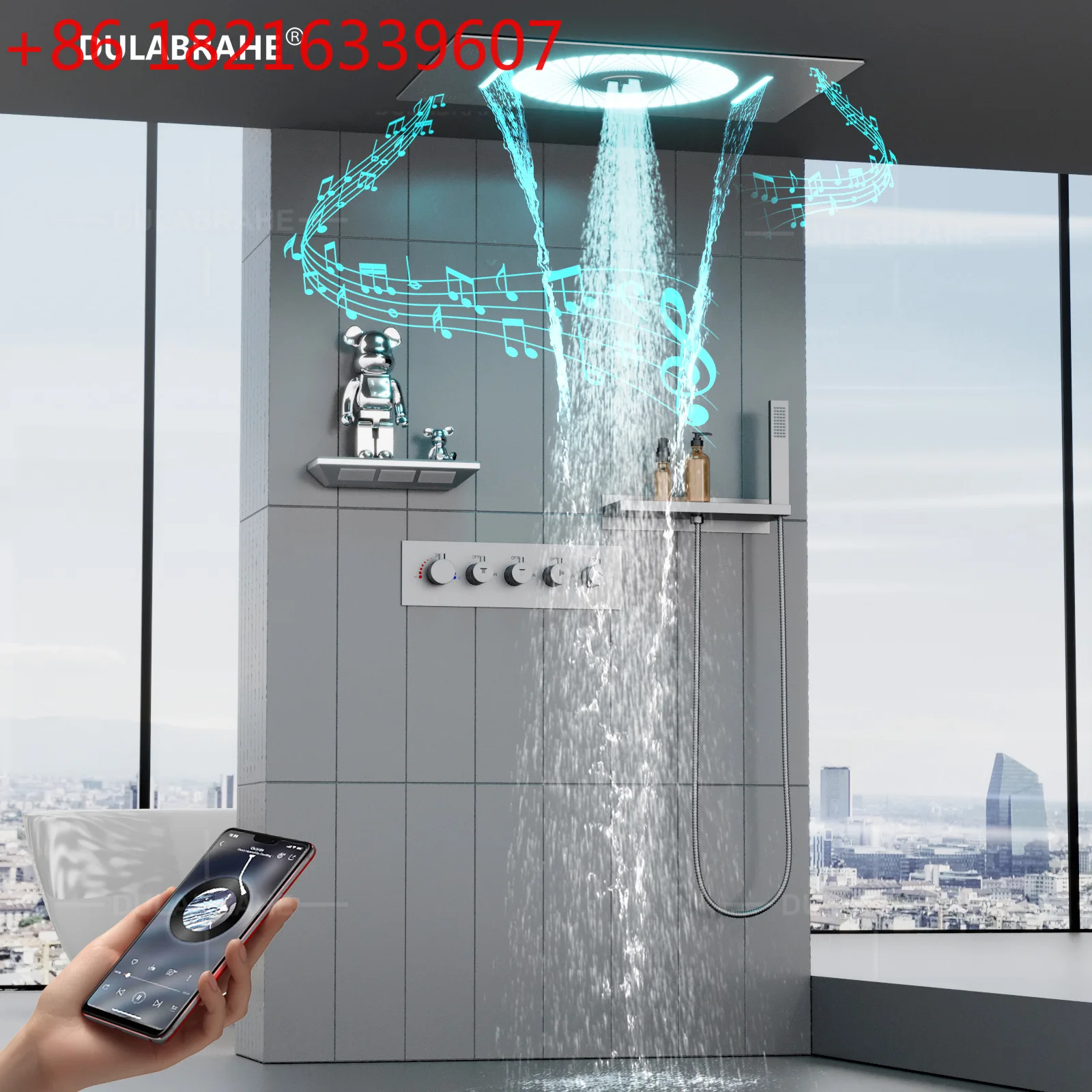 Concealed thermostatic shower set Embedded 24 * 16 inch LED music shower