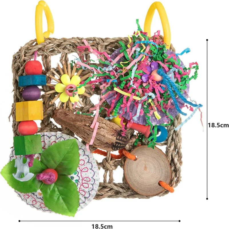 Bird Toys, Parrot Toys, Set of 2 Seagrass Woven Suspension Cushions, Natural Parrot Chew Toys for African Grey Parrots-A51M
