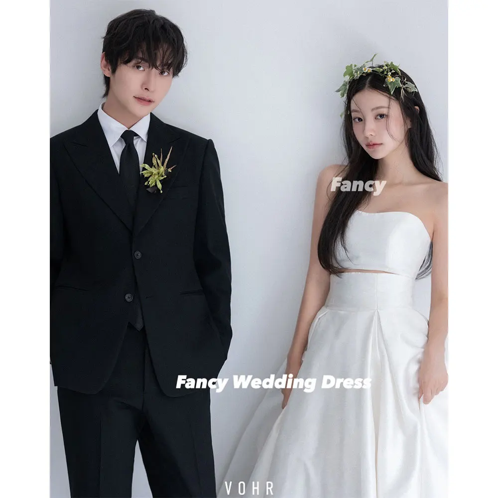 Fancy Simple Sweetheart Korea Wedding Dresses Photo Shoot A Line Soft Satin 2pcs Evening Dresses Customized 웨딩드레스