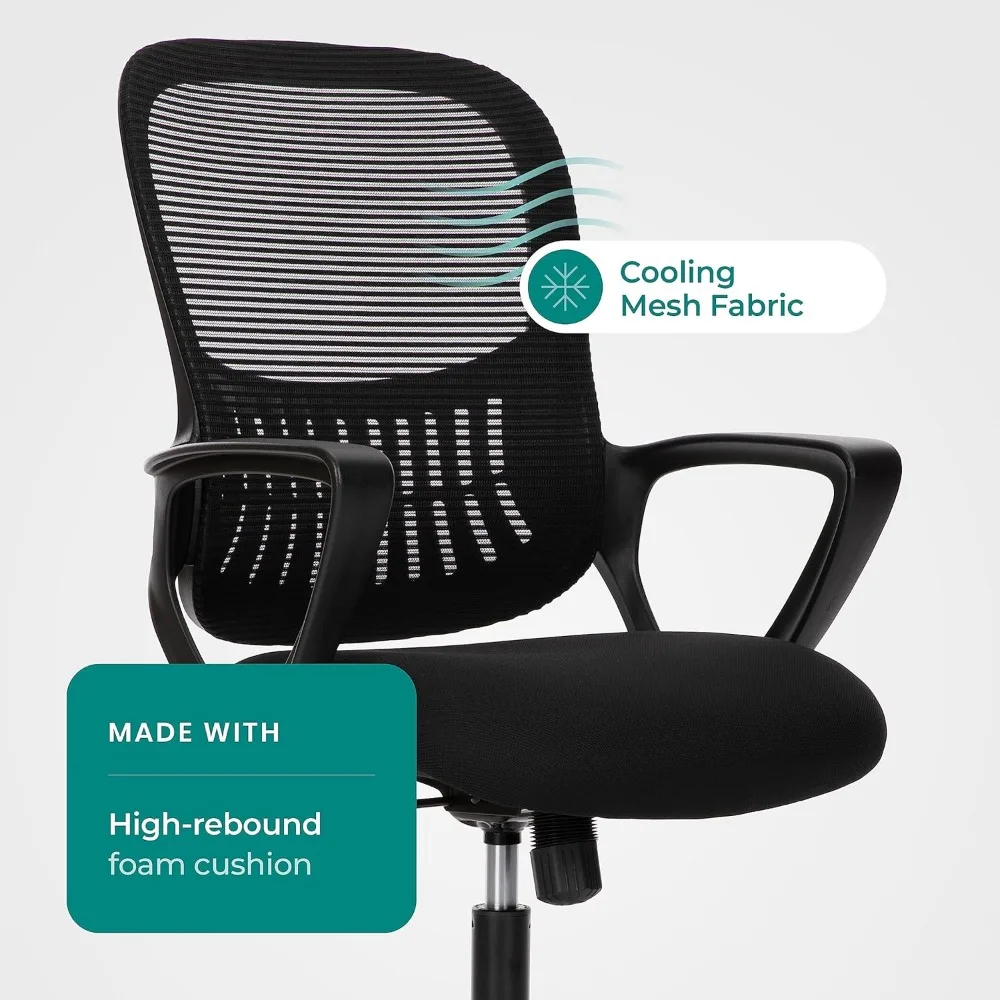 Escritorio ergonómico para ordenador de oficina, silla giratoria de trabajo con ruedas, soporte Lumbar cómodo, malla de espalda media