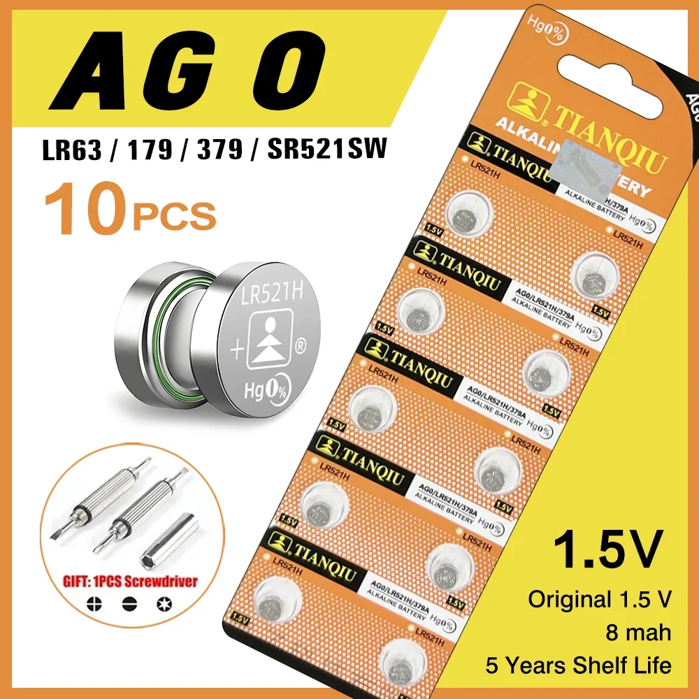 TIANQIU 10PCS  AG0/AG1/AG2/AG3/AG4/AG5/AG6 Button Batteries  1.5V Alkaline Coin Cell Silver OxideWatch Battery