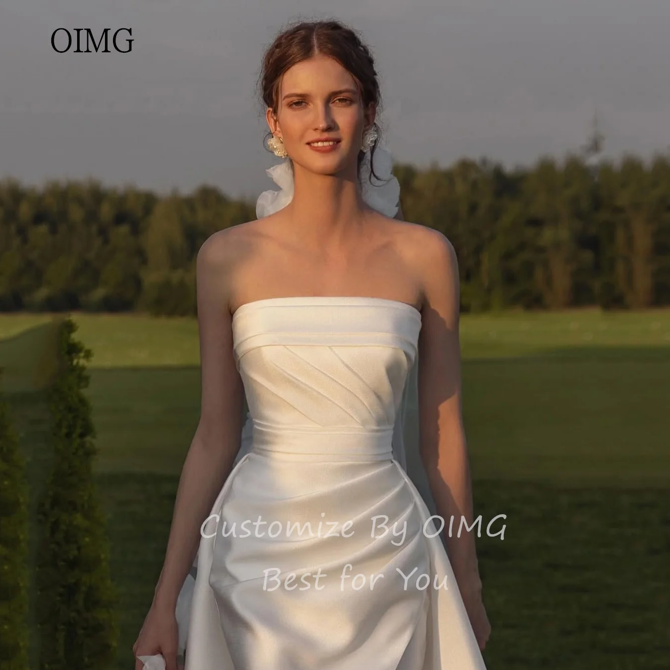 

OIMG Classic Ivory Strapless Mermaid Wedding Dress Backless Bride Dresses Side Slit Floor Length Wedding Gowns Customized