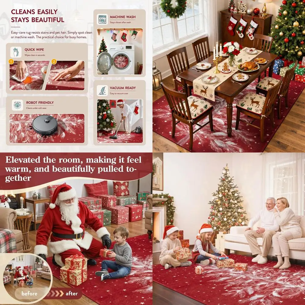 

Washable 5x7 Red Christmas Tree Rug for Bedroom and Living Room, Non-Slip Stain-Resistant, Ultra-Thin Carpet for Office