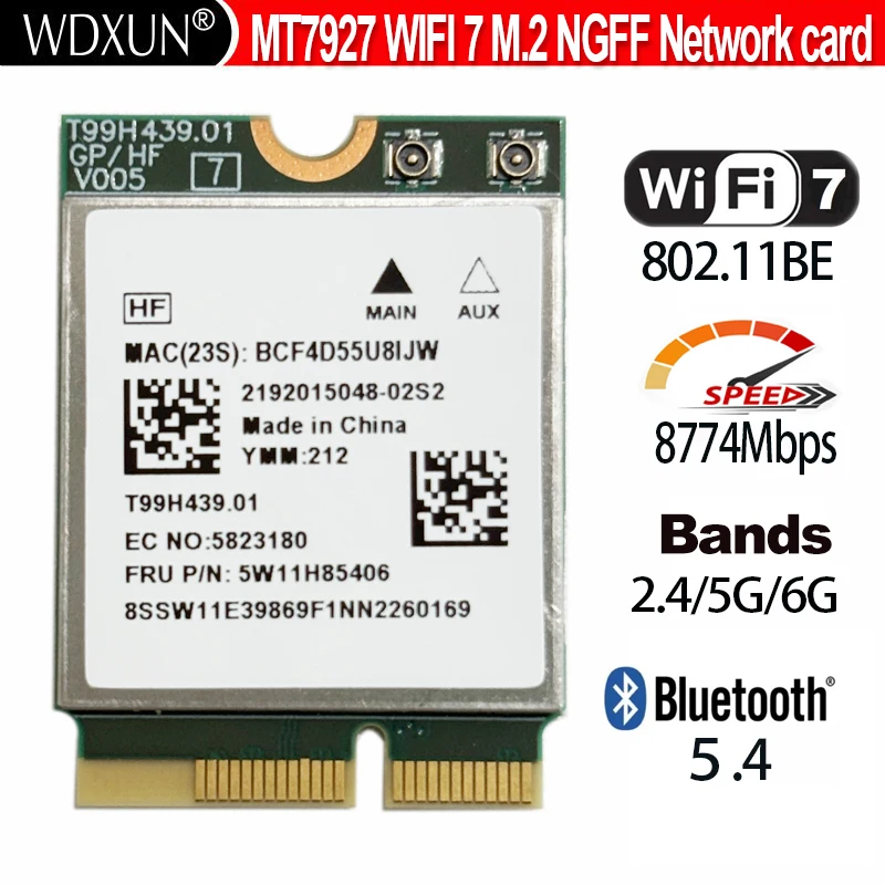 

Трехдиапазонная сетевая карта 2,4G/5G 6GMT7927 Wi-Fi7 8774M Беспроводная сетевая карта Wi-Fi Гигабитный адаптер Bluetooth 5,4