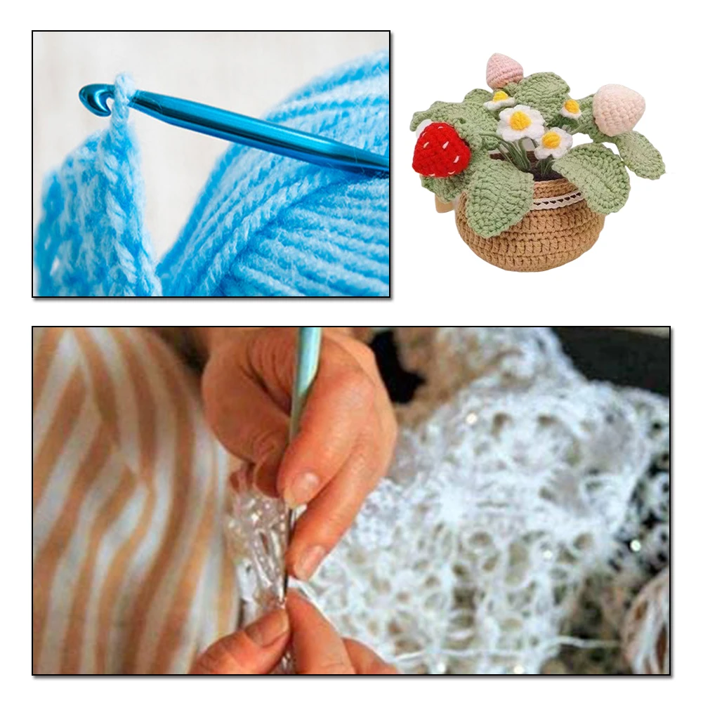 

DIY Flower Potted Crochet Kit Cute Plants Hand-Knitted Tool (Pink Strawberry)