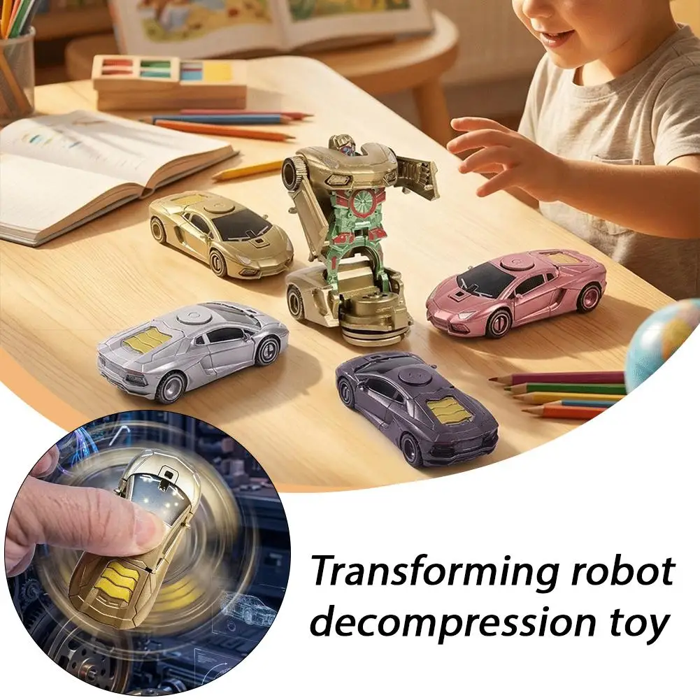 2 In 1 Transforming Car Robot Fidget Spinner Toy Stress Relief Decompression Finger Spinning Toy Kids Transform Vehicle Gift