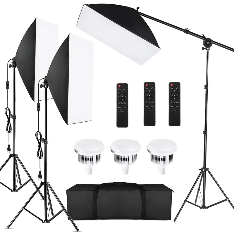 

Studio Photography Light Kit Softbox Lighting Set with 85W 2800K-5700K Bi-color Temperature LED Light * 3 + 50x70cm Softb