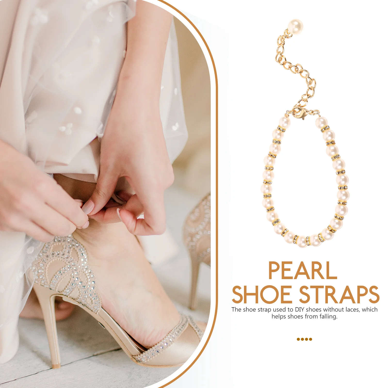 2 Pcs Block Heels for Women Pearl Chain High Metal Ankle Strap Shoe Extender Shoes Straps White Decorative Women's