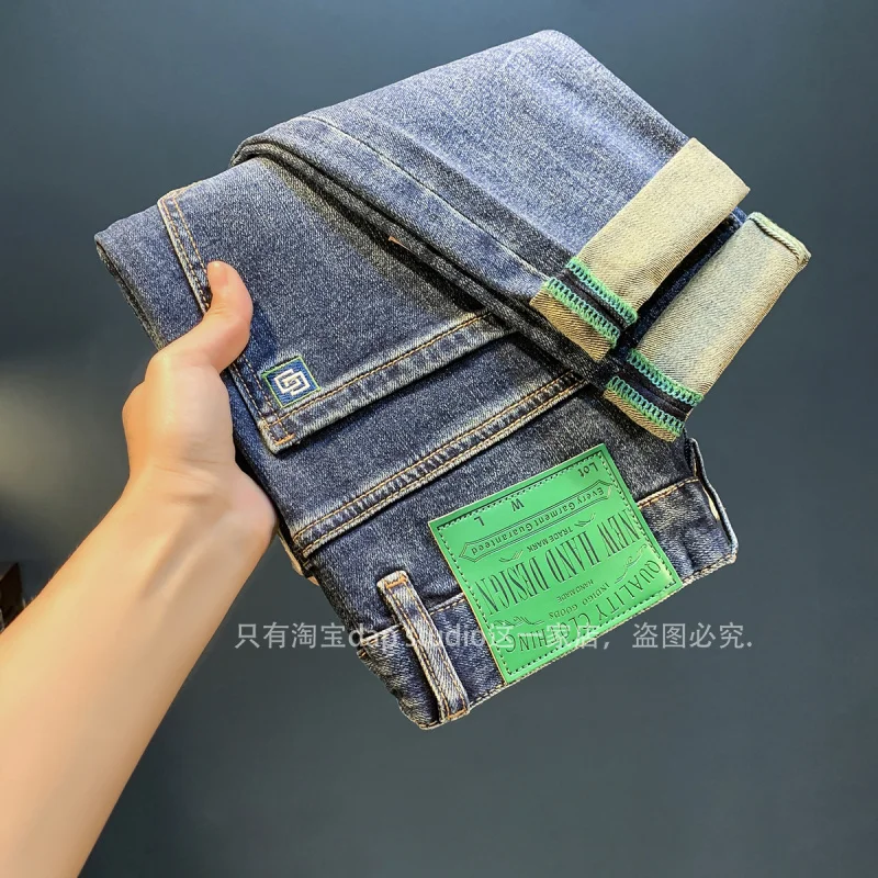 Men's Fall Jeans 2024 New Trend Embroidered Printed Stretch Skinny Comfortable Denim Trousers