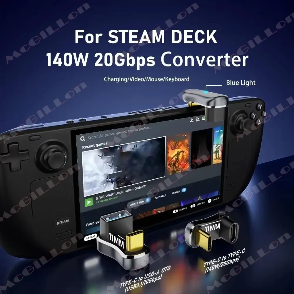 

USB-C Male to Female Converter USB-C 3.1/PD 140W Fast Charging USB-A to Type-C Adapter, for Steam Deck/Switch 180 Degree Angle