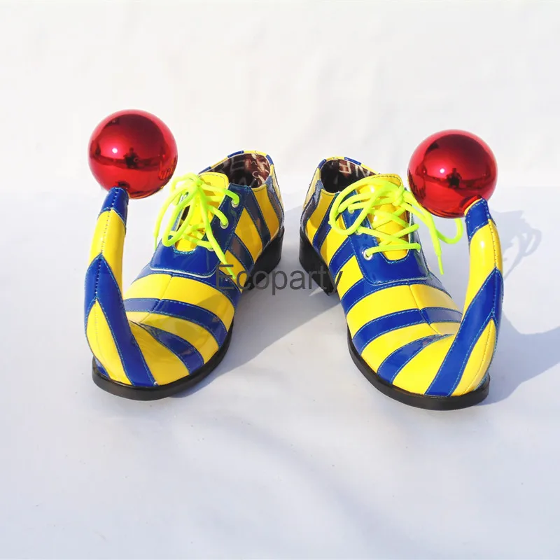 Adults Halloween Clown Cosplay Shoes Funny Circus Club Clown Performance Stripe Clown Shoes With Red Ball Carnival Cosplay Shoes