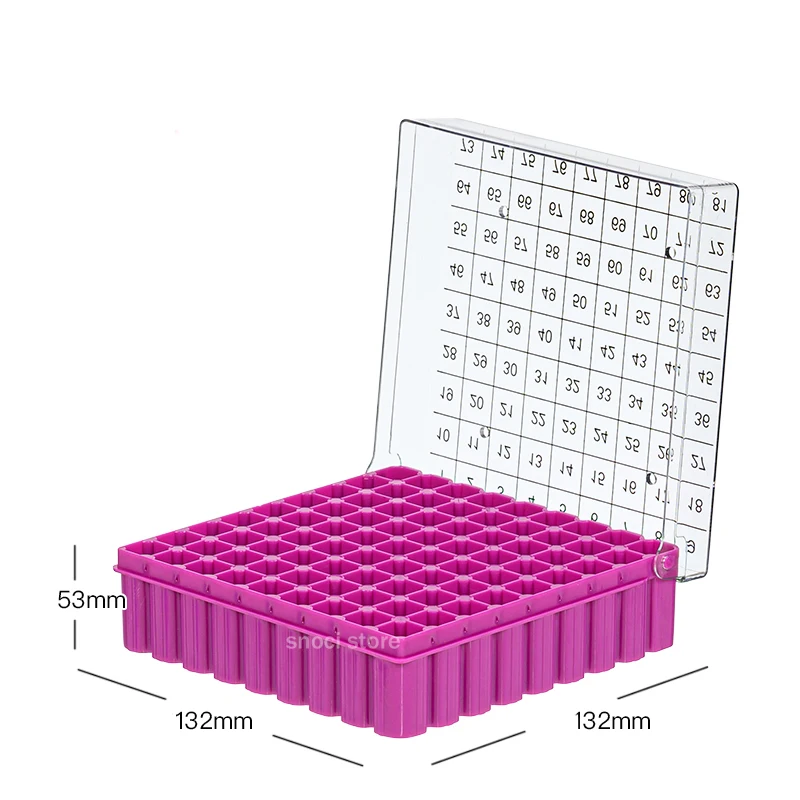 lab Plastic Freezer Box Cryogenic Storage Box PC Cryogenic Boxes，81/100-Well,for 0.5ml, 1.5ml and 2.0mL Freezing Tube 1Piece