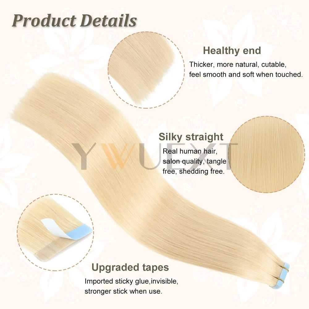 Tape In Human Hair Extensions 12"-24" Natural Straight Blonde Skin Weft Invisible Brazilian No Remy Tape Hair Extension 20pcs image 2