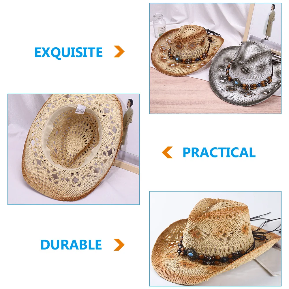 

1pc Cowboy Straw for Men Women Beige Sunshade Outdoor Travel Party Men'S Cowboy Hats Photo Props Lightweight Fashionable
