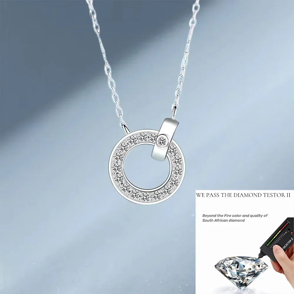 PT950 Platinum Classic 0.45ct Real Moissanite Necklace for Women, Double Ring Pendant Chain Fine Jewelry for Lady Wedding Gifts
